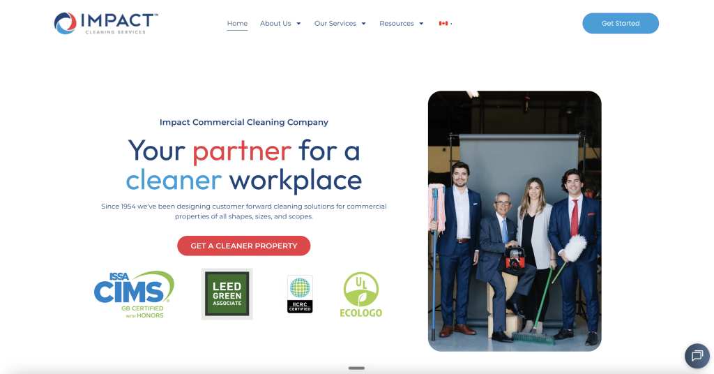 screenshot of impact commercial cleaning web page.